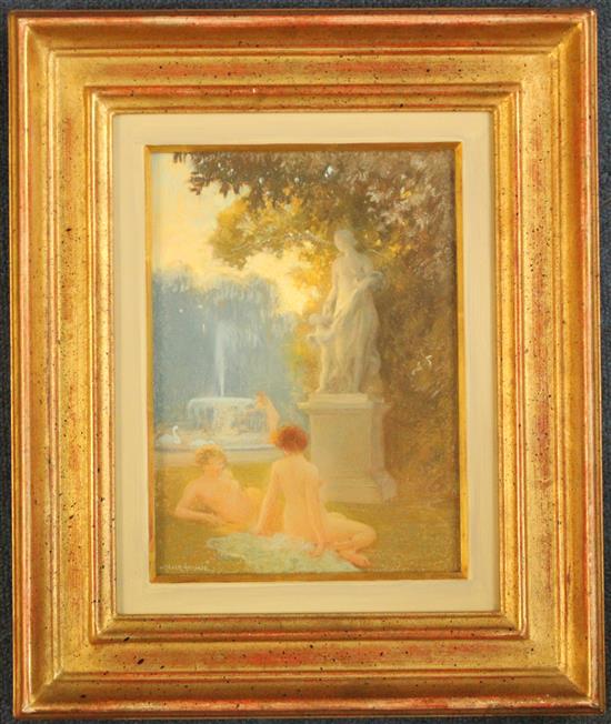 Albert-Auguste Fourie (1854-1937) Parkland scene with female nudes, 8.5 x 6in.